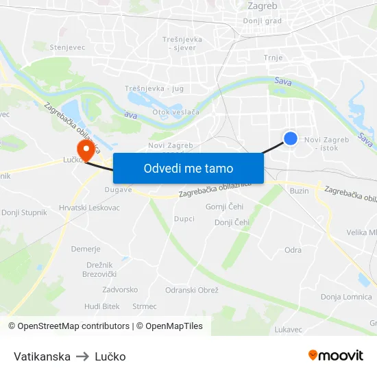 Vatikanska to Lučko map