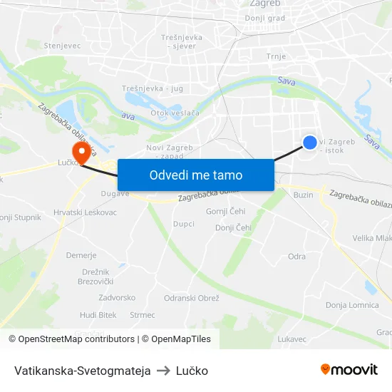 Vatikanska-Svetogmateja to Lučko map