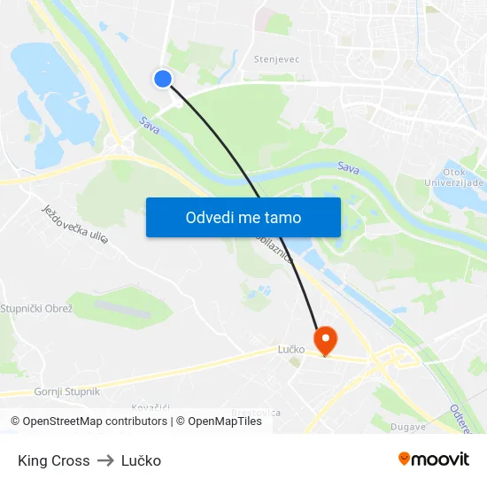 King Cross to Lučko map