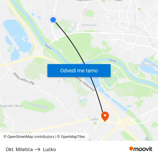 Okt. Miletića to Lučko map