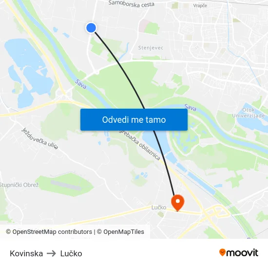 Kovinska to Lučko map