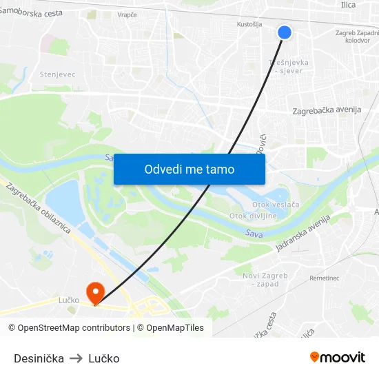 Desinička to Lučko map