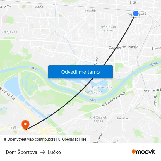 Dom Športova to Lučko map