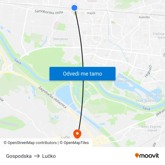 Gospodska to Lučko map