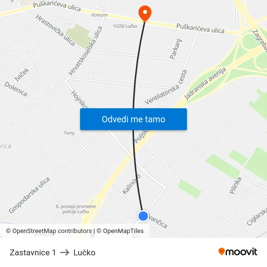 Zastavnice 1 to Lučko map