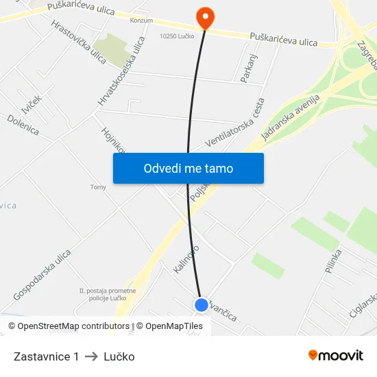 Zastavnice 1 to Lučko map