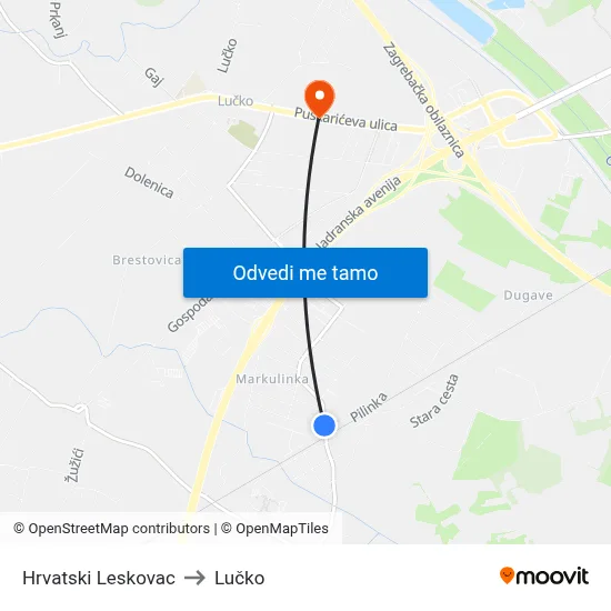 Hrvatski Leskovac to Lučko map