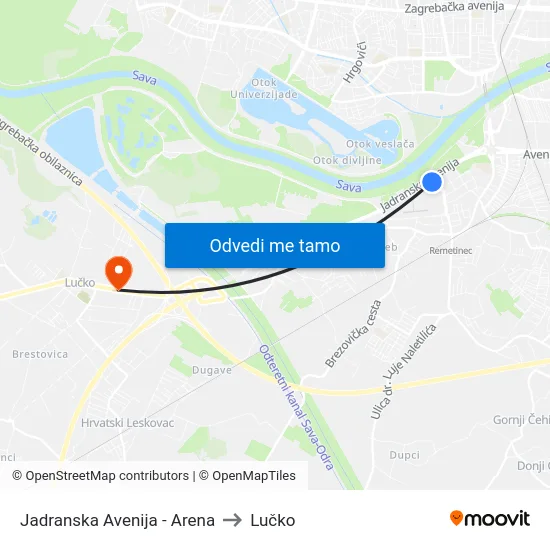 Jadranska Avenija - Arena to Lučko map