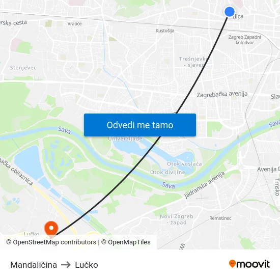 Mandaličina to Lučko map