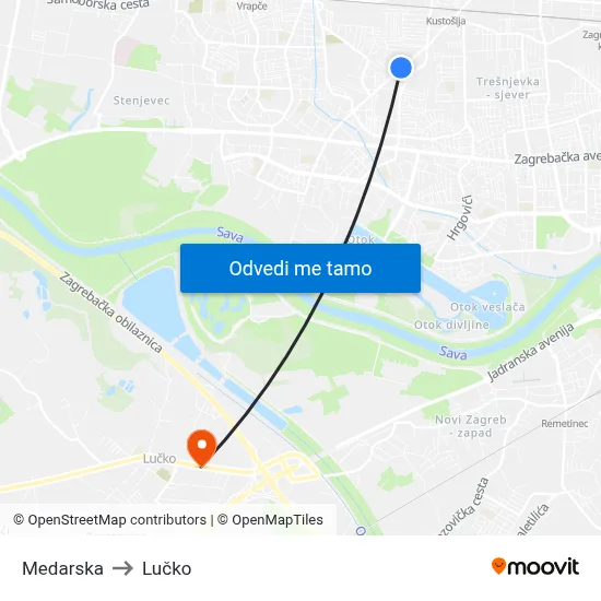 Medarska to Lučko map