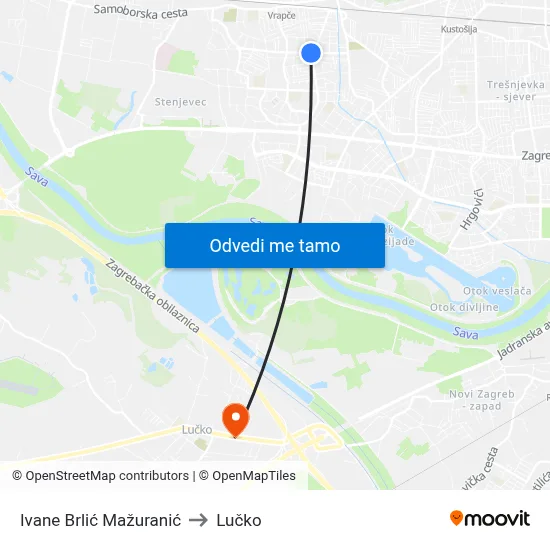 Ivane Brlić Mažuranić to Lučko map