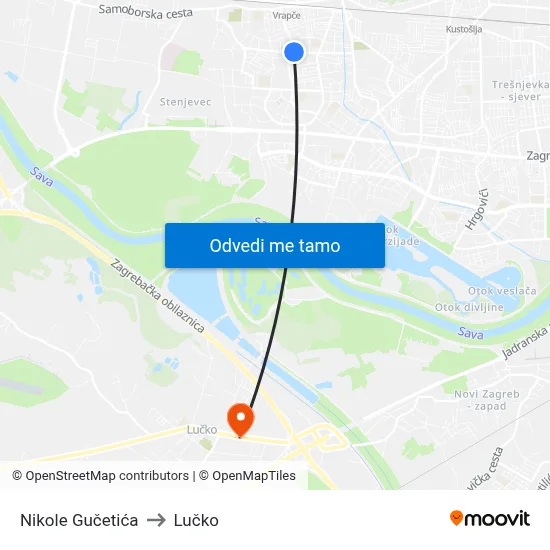 Nikole Gučetića to Lučko map