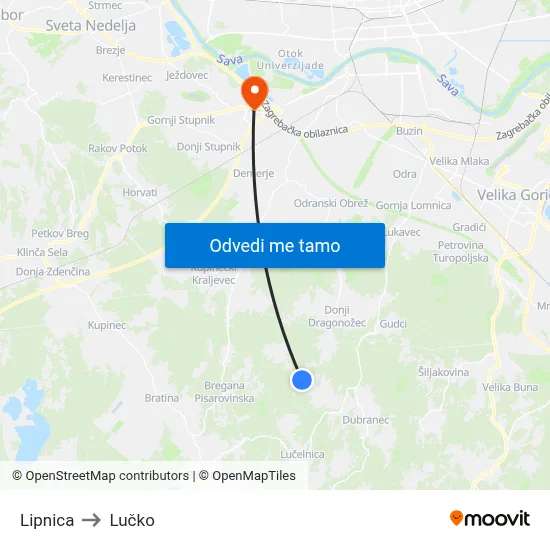 Lipnica to Lučko map
