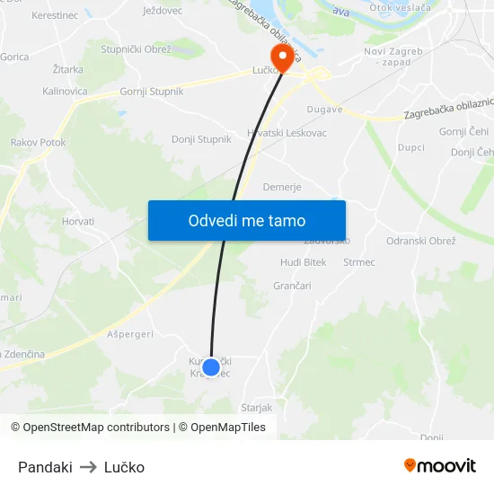 Pandaki to Lučko map