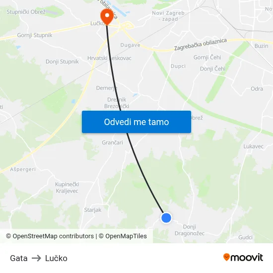 Gata to Lučko map