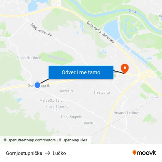Gornjostupnička to Lučko map
