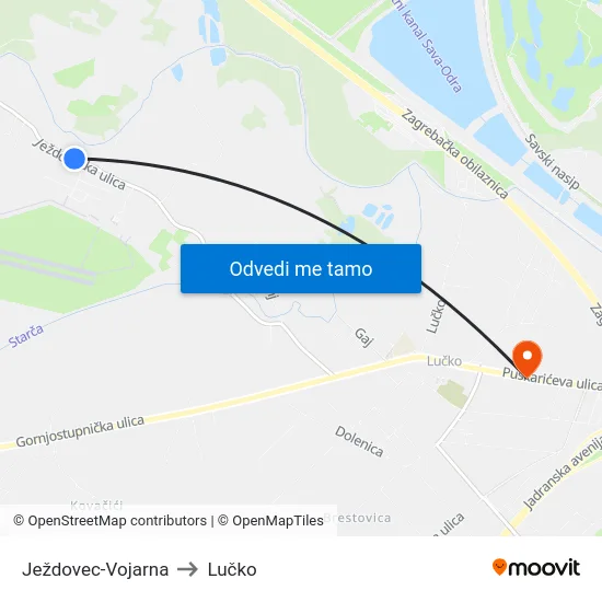 Ježdovec-Vojarna to Lučko map