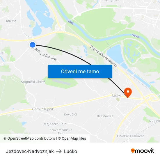 Ježdovec-Nadvožnjak to Lučko map