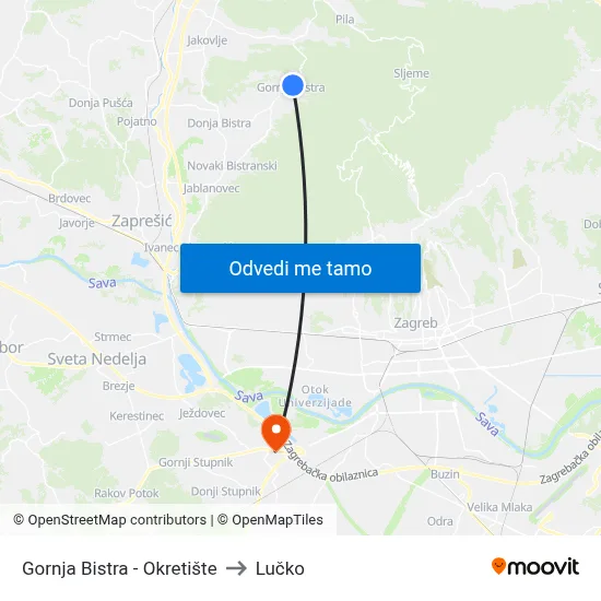 Gornja Bistra - Okretište to Lučko map
