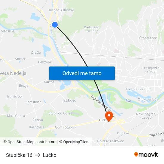 Stubička 16 to Lučko map