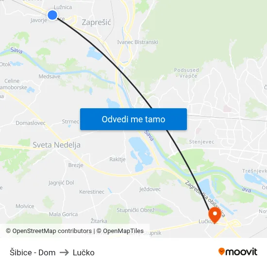 Šibice - Dom to Lučko map