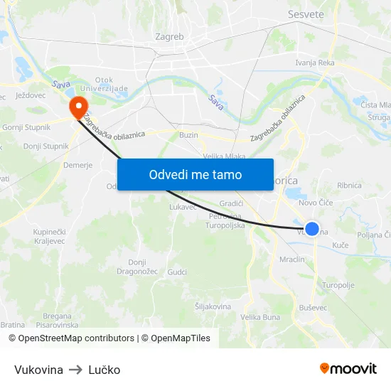 Vukovina to Lučko map