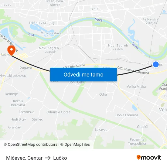 Mičevec, Centar to Lučko map