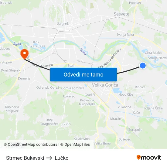 Strmec Bukevski to Lučko map