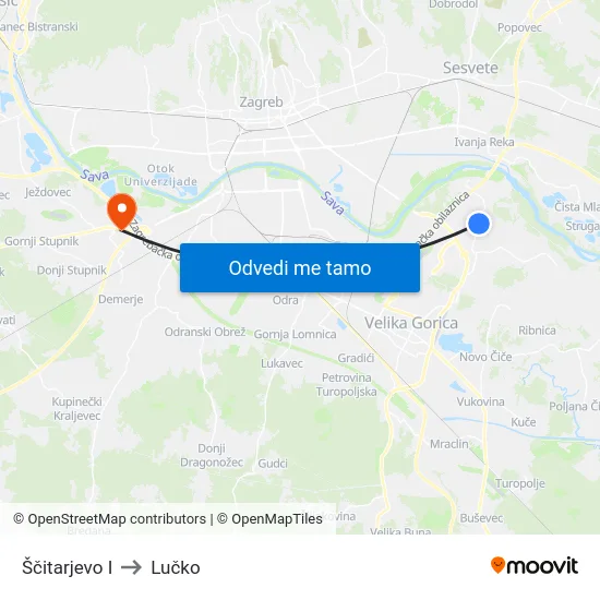 Ščitarjevo I to Lučko map