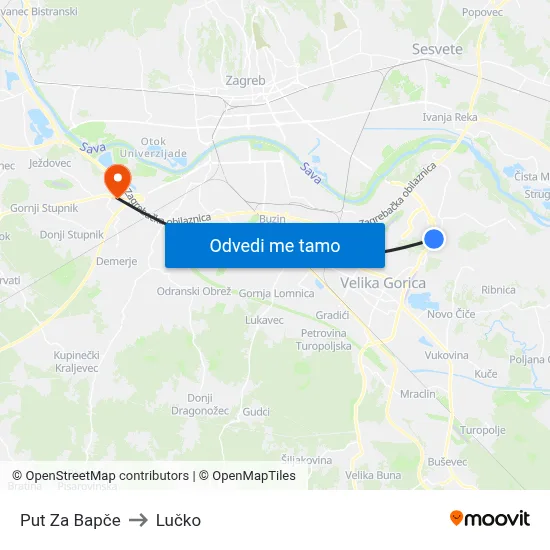 Put Za Bapče to Lučko map
