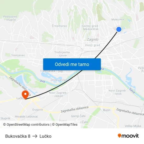 Bukovačka 8 to Lučko map