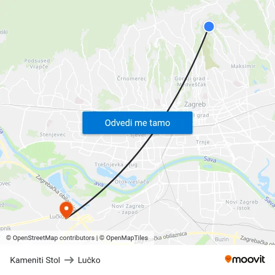 Kameniti Stol to Lučko map