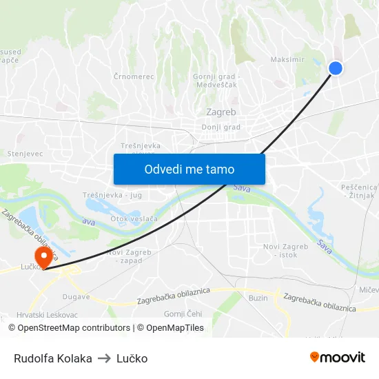 Rudolfa Kolaka to Lučko map