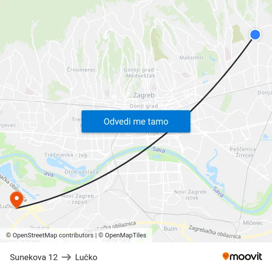 Sunekova 12 to Lučko map