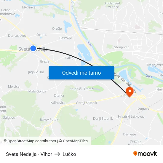 Sveta Nedelja - Vihor to Lučko map