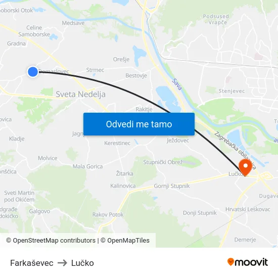 Farkaševec to Lučko map