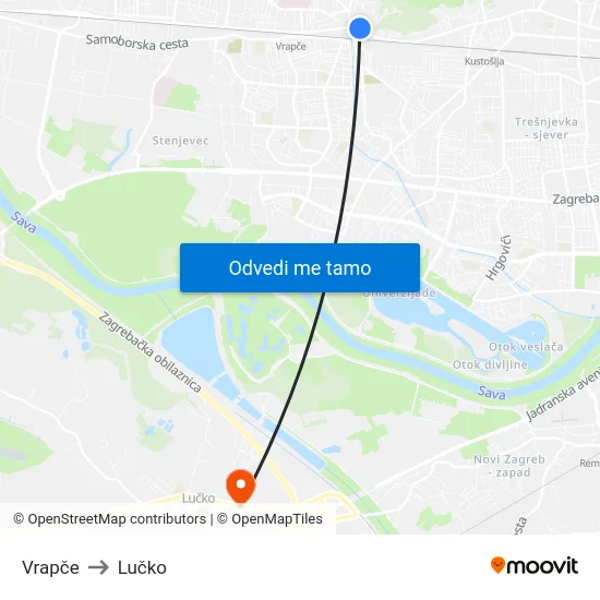 Vrapče to Lučko map