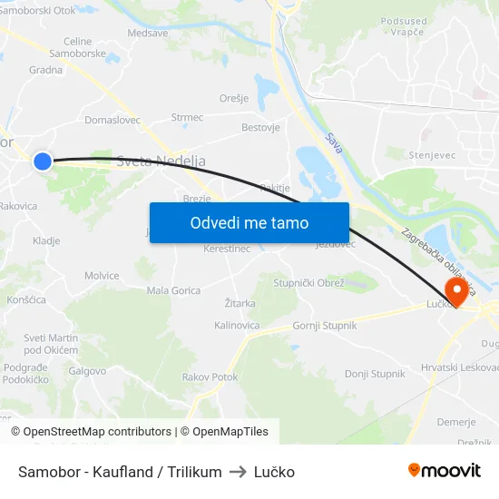 Samobor - Kaufland / Trilikum to Lučko map