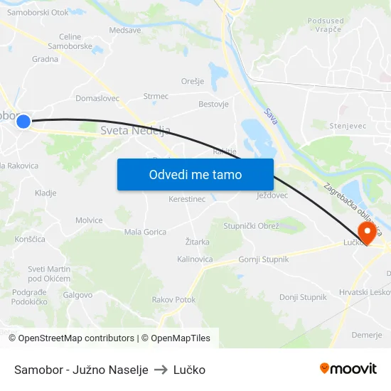 Samobor - Južno Naselje to Lučko map