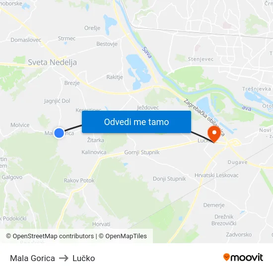 Mala Gorica to Lučko map