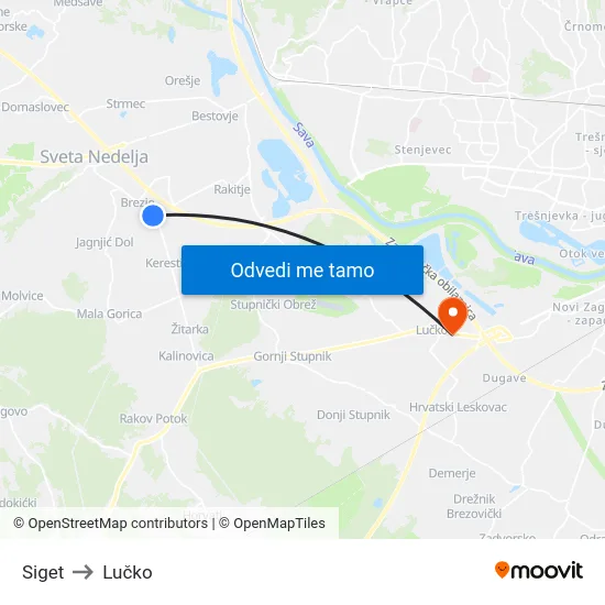 Siget to Lučko map