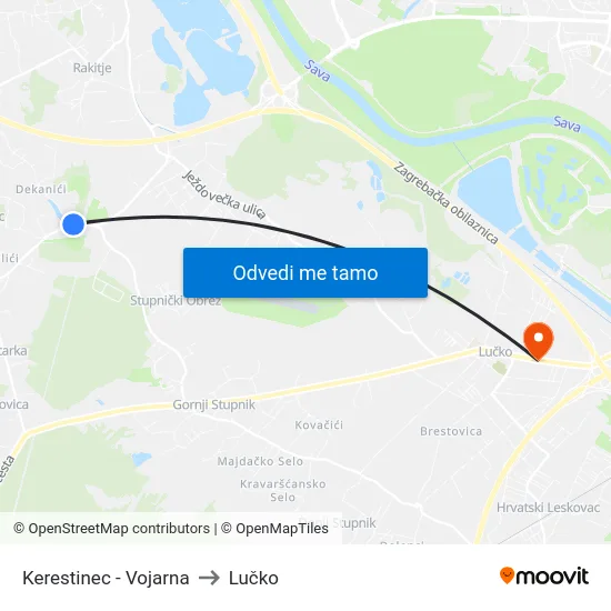 Kerestinec - Vojarna to Lučko map