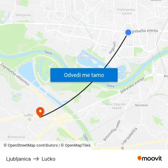 Ljubljanica to Lučko map