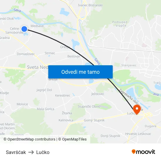 Savršćak to Lučko map