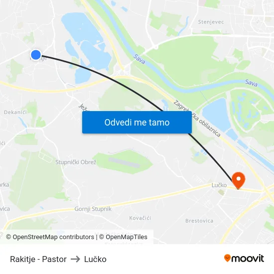 Rakitje - Pastor to Lučko map