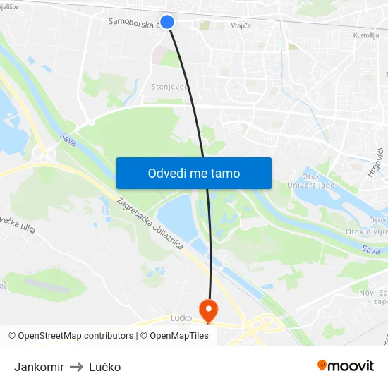 Jankomir to Lučko map