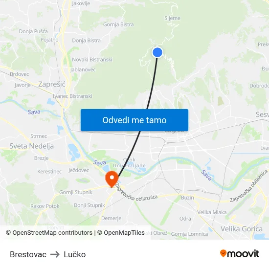 Brestovac to Lučko map