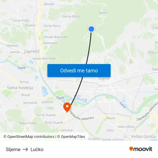 Sljeme to Lučko map