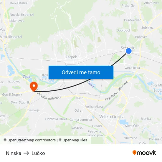 Ninska to Lučko map