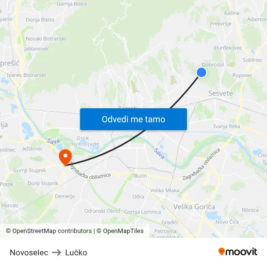 Novoselec to Lučko map
